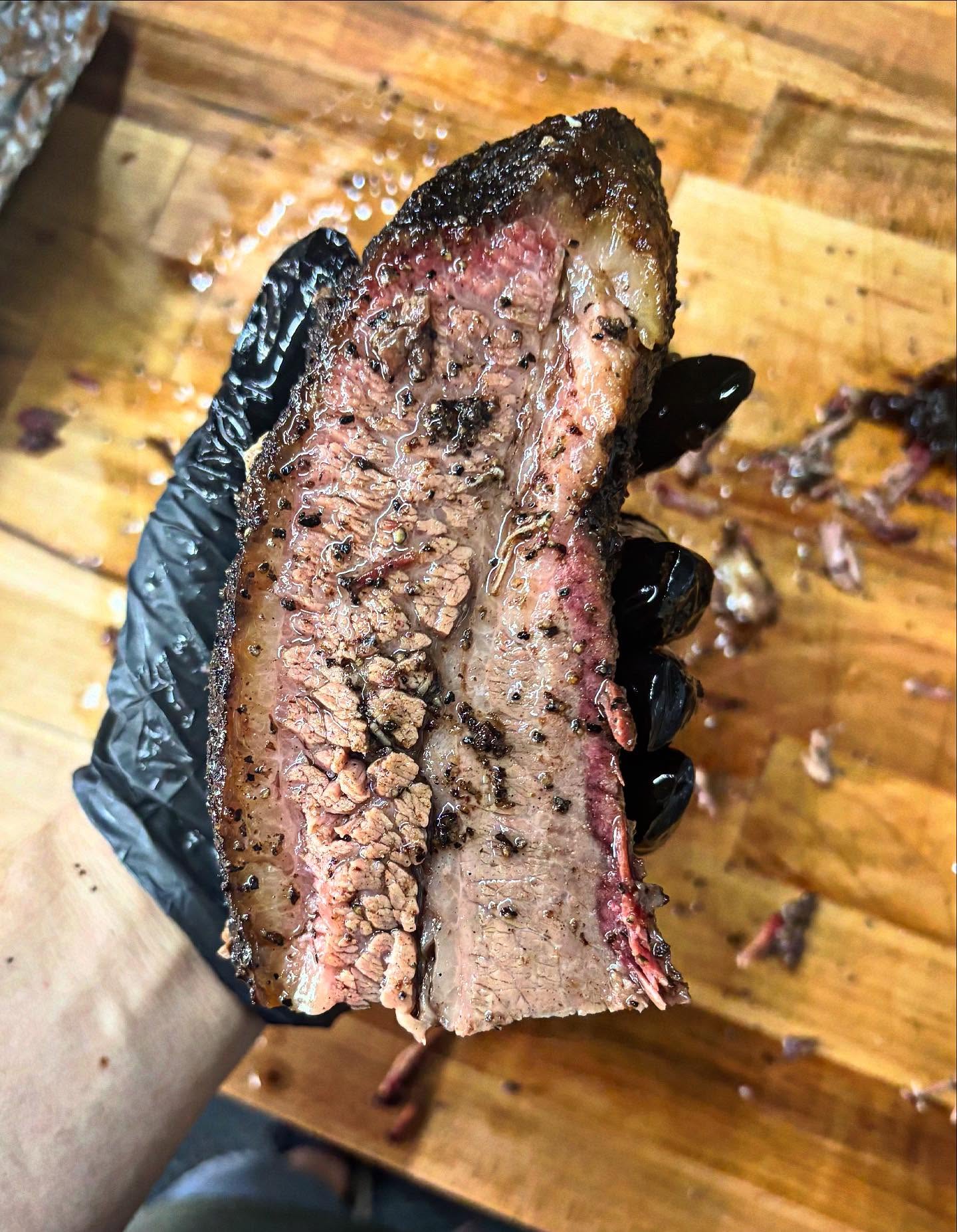 Smoked brisket sliced and ready to serve